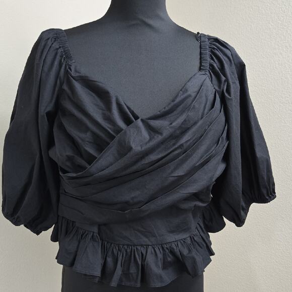 Express Black Puff Sleeve Draped Peplum Top – Size XL (NWOT) - Picture 1 of 7